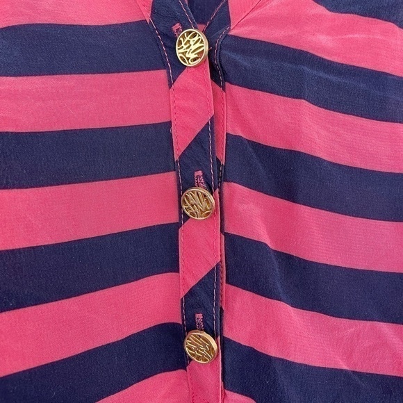 Lilly Pulitzer Pink/Navy Striped Elsa Silk Blouse, M - Picture 3 of 13